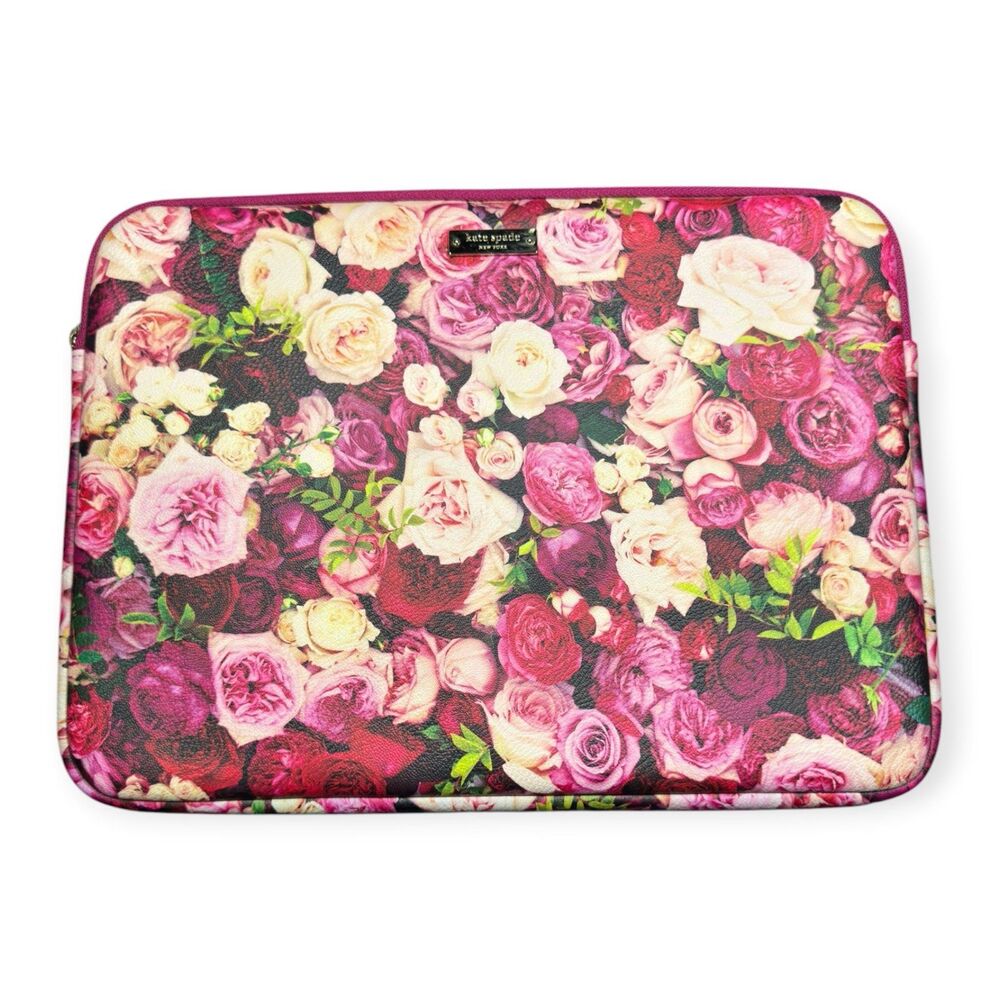 Kate Spade Laptop Sleeve Case Designer Floral Rose Pink Red Zip Padded